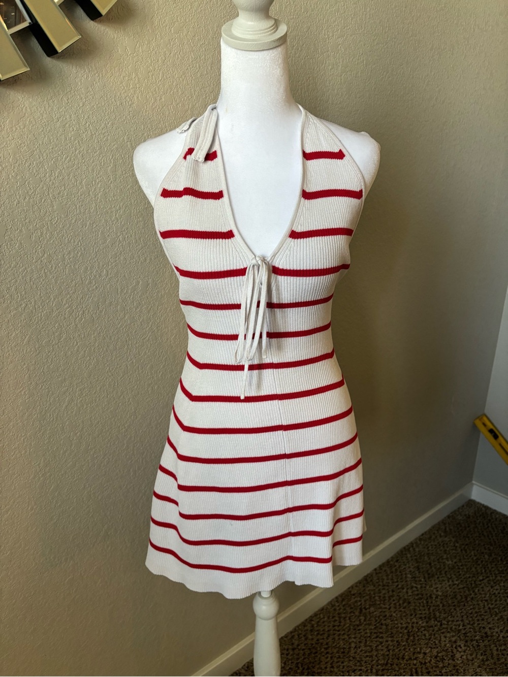 wild fable White and Red Halter Tie-Front Mini Dress